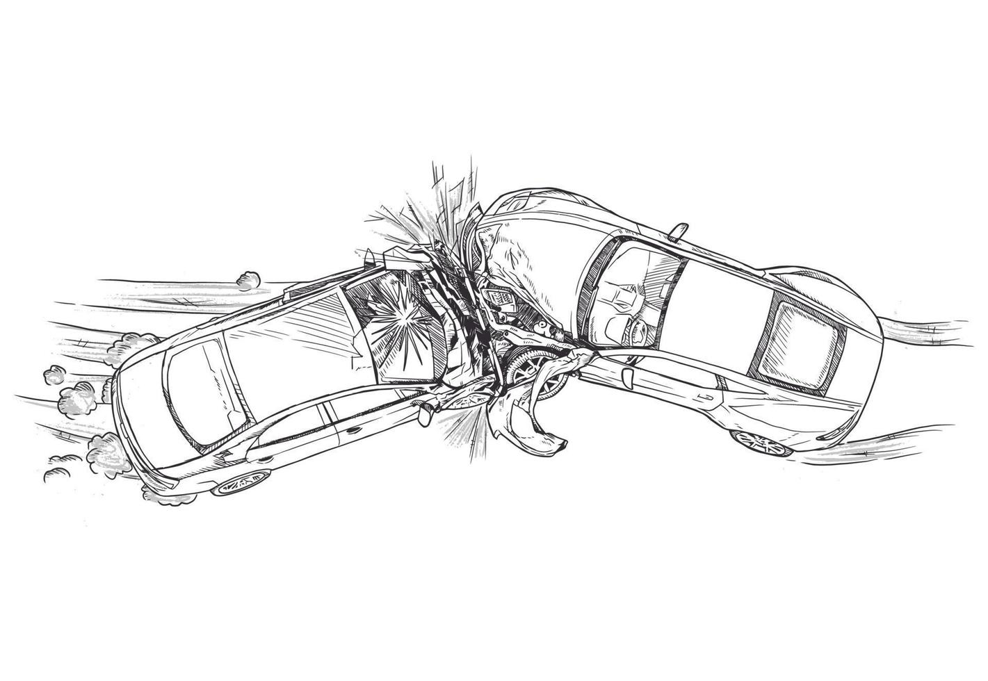 Cartoon drawing of two cars crash accident Vector Image