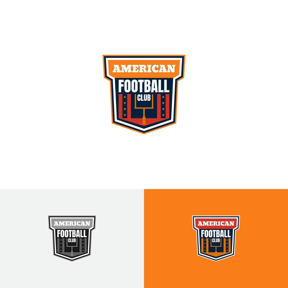 emblema del logotipo de fútbol americano con campo y gol de color rojo anaranjado vector