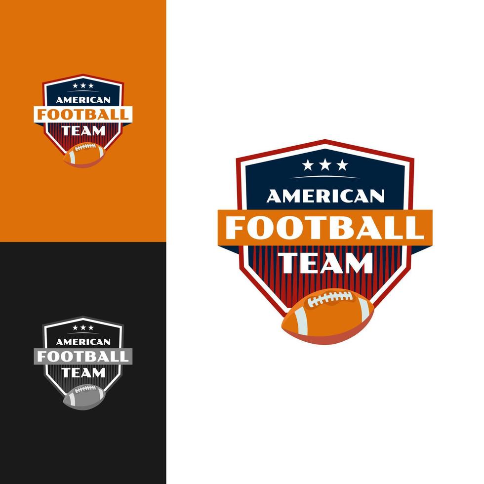 emblema del logotipo insignia de fútbol americano con pelota y estrellas azul negro naranja vector