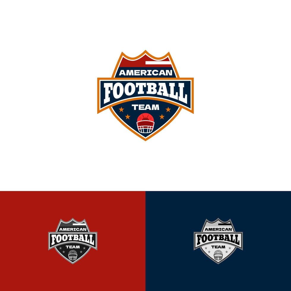 Emblema del logotipo Escudo de la insignia de fútbol americano con casco de color rojo azul vector