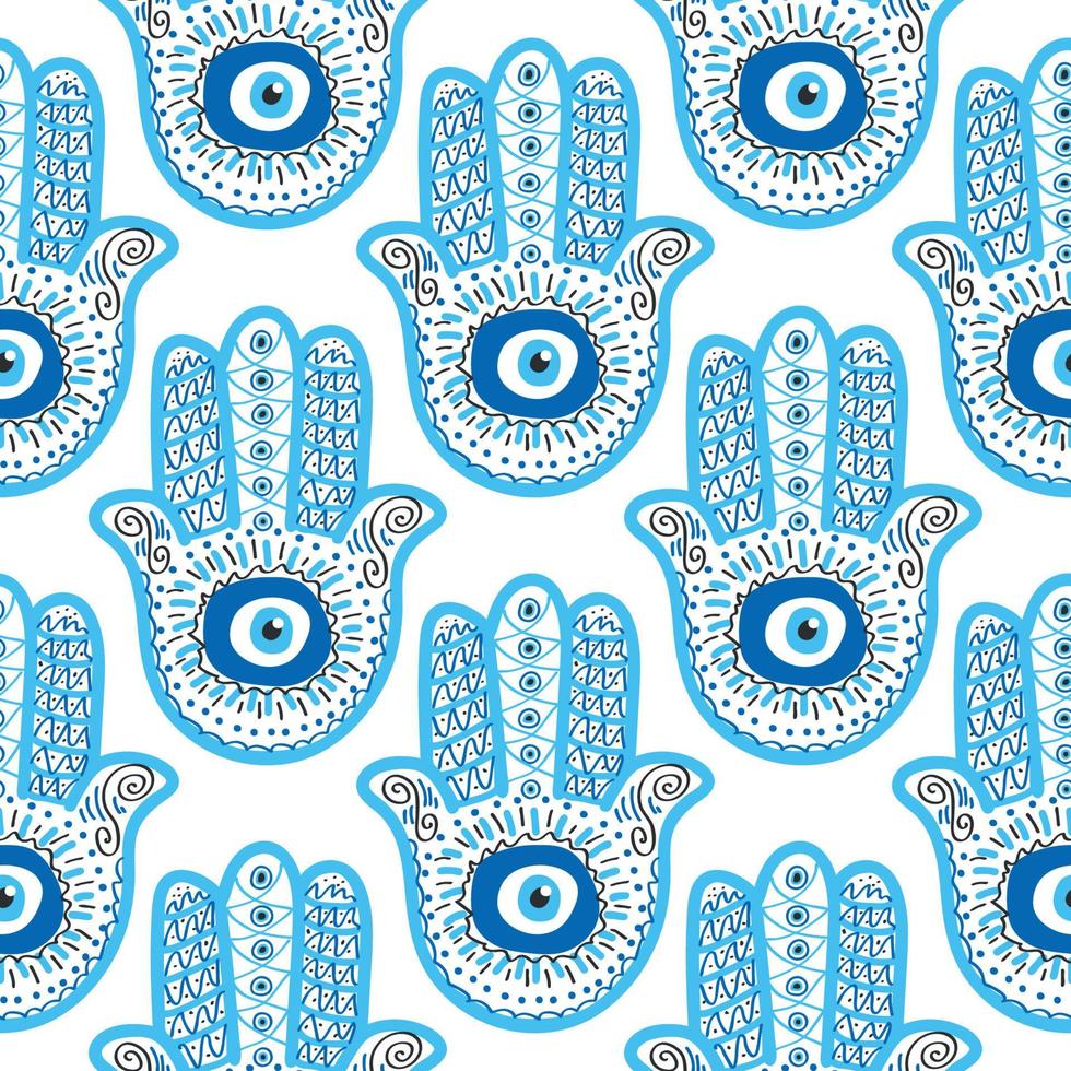 patrón sin fisuras de mal de ojo. magia, brujería, símbolo oculto, colección de arte lineal. ojo de hamsa, ojo mágico, elemento decorativo. vector