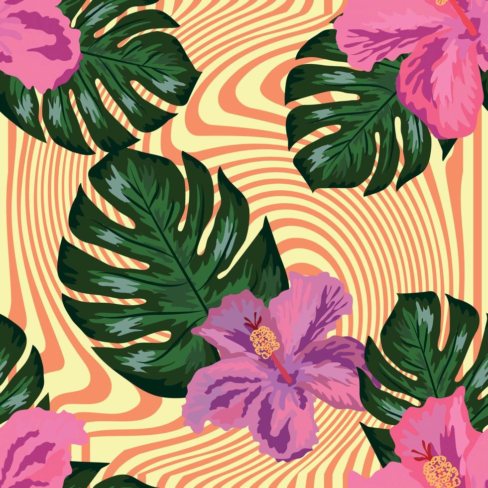 Floral exotic tropical seamless pattern tropic hawaiian wallpaper. Botanical print. Modern floral background vector