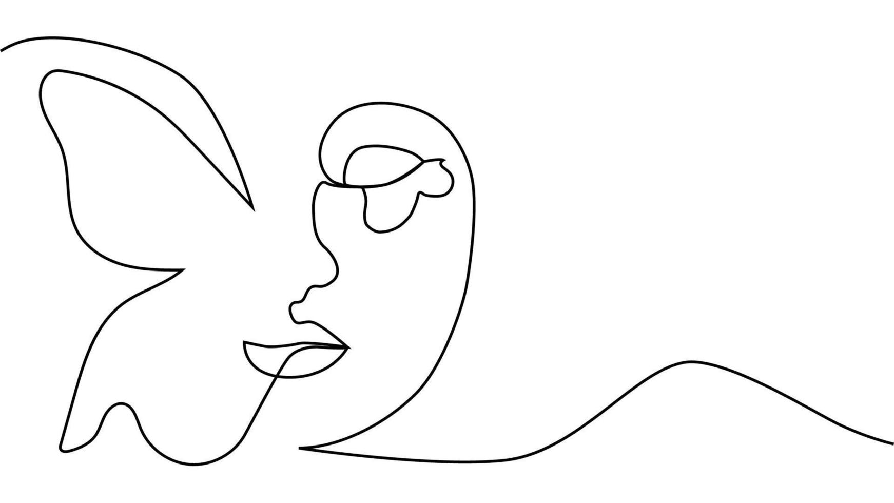 abstract face with butterfly one line drawing. Portret minimalistic style vector