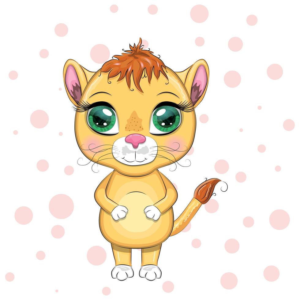 Cartoon lioness with expressive eyes. Wild animals, character, childish cute style. vector