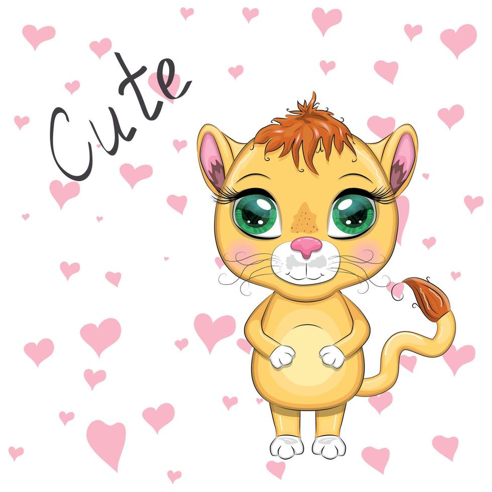 Cartoon lioness with expressive eyes. Wild animals, character, childish cute style. vector