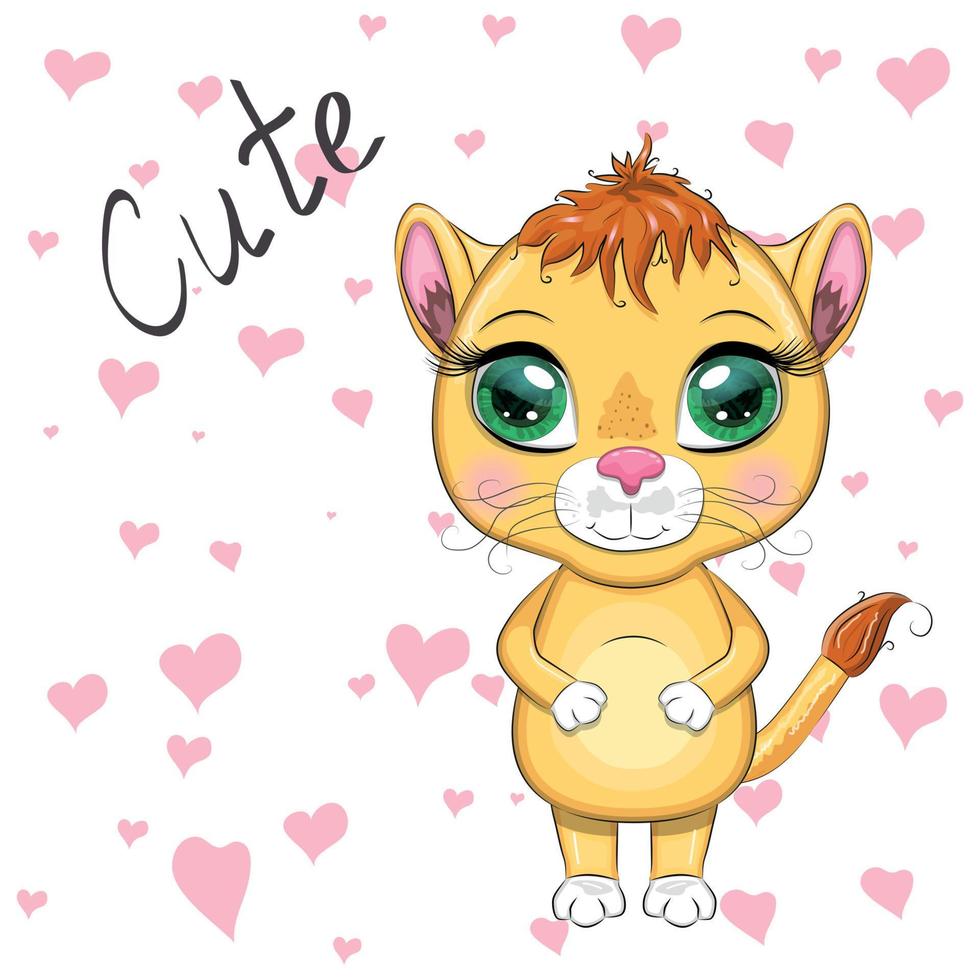 Cartoon lioness with expressive eyes. Wild animals, character, childish cute style. vector