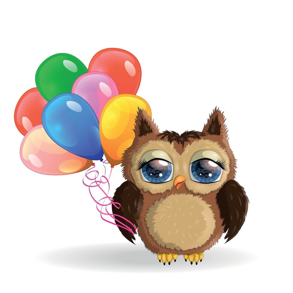 Cute Cartoon Owl Girl with a balloon. vector