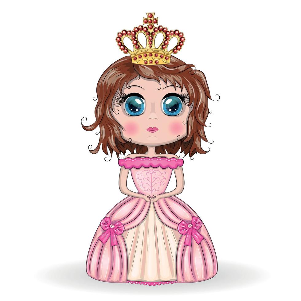 Beautiful princess standing in beautiful long pink dress. vector