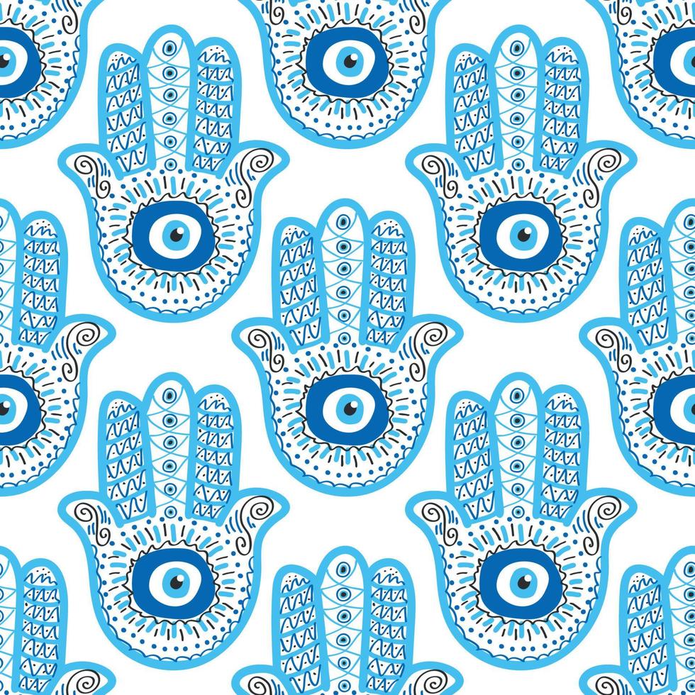 patrón sin fisuras de mal de ojo. magia, brujería, símbolo oculto, colección de arte lineal. ojo de hamsa, ojo mágico, elemento decorativo. vector