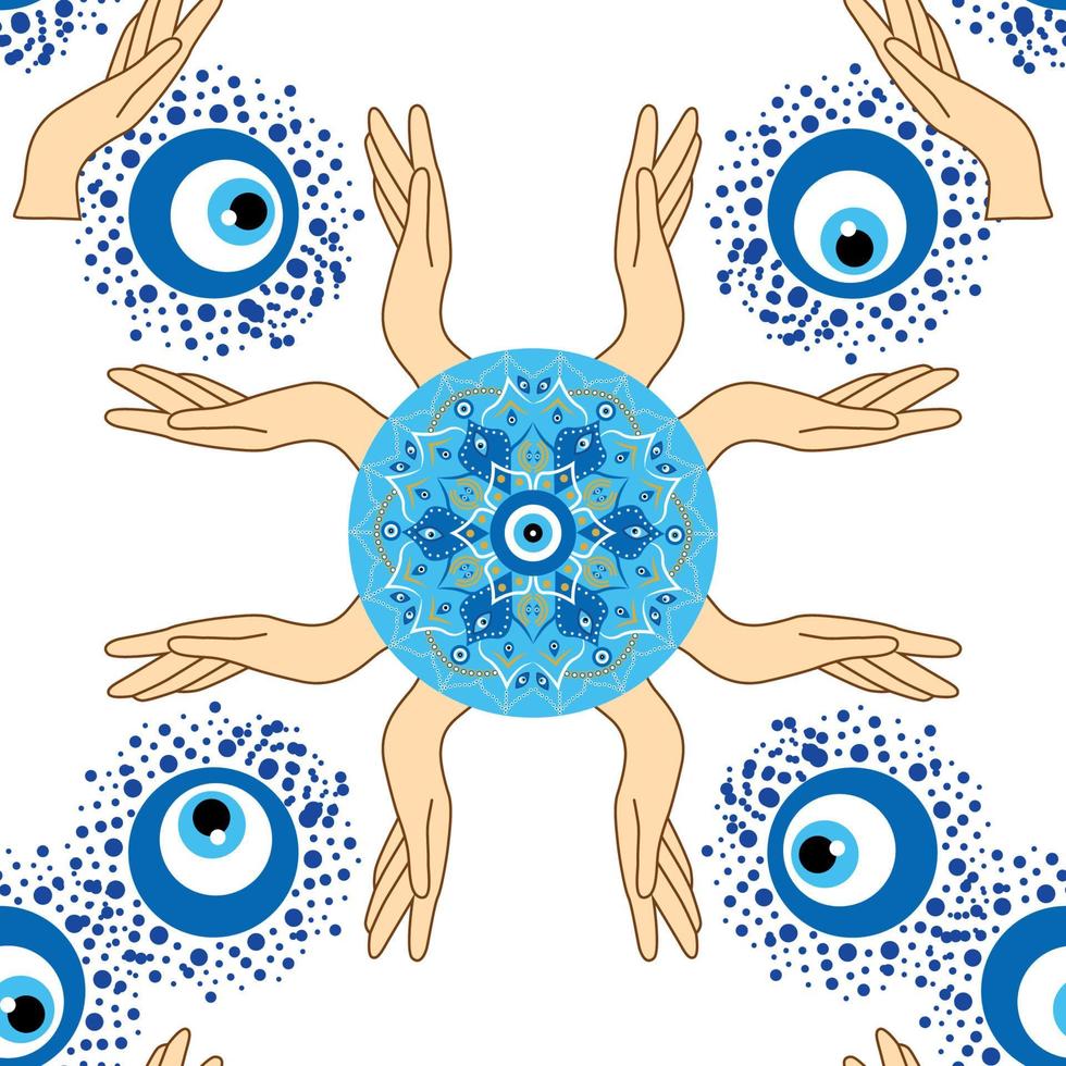 patrón sin fisuras de mal de ojo. magia, brujería, símbolo oculto, colección de arte lineal. ojo de hamsa, ojo mágico, elemento decorativo. vector