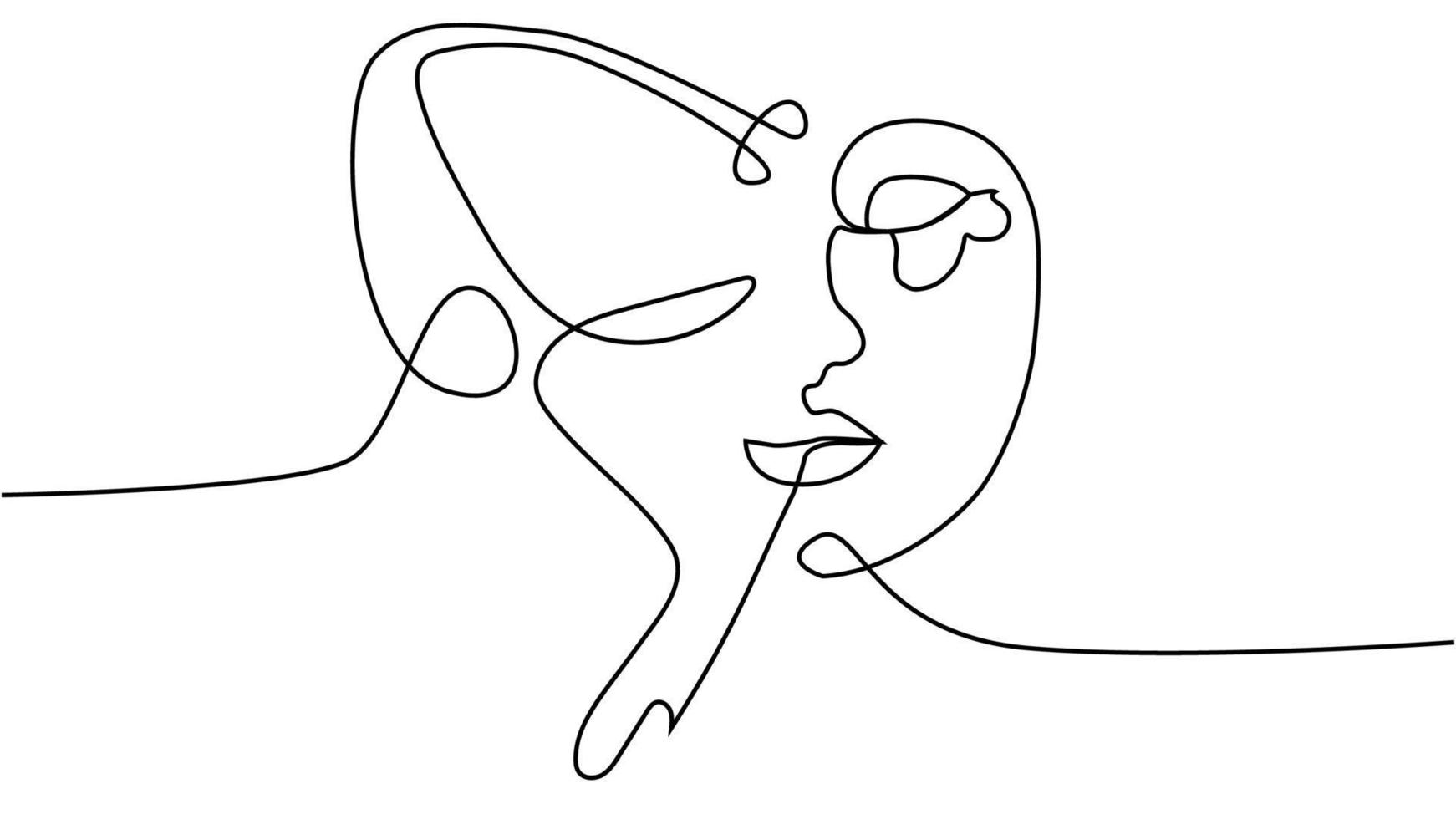 abstract face with butterfly one line drawing. Portret minimalistic style vector