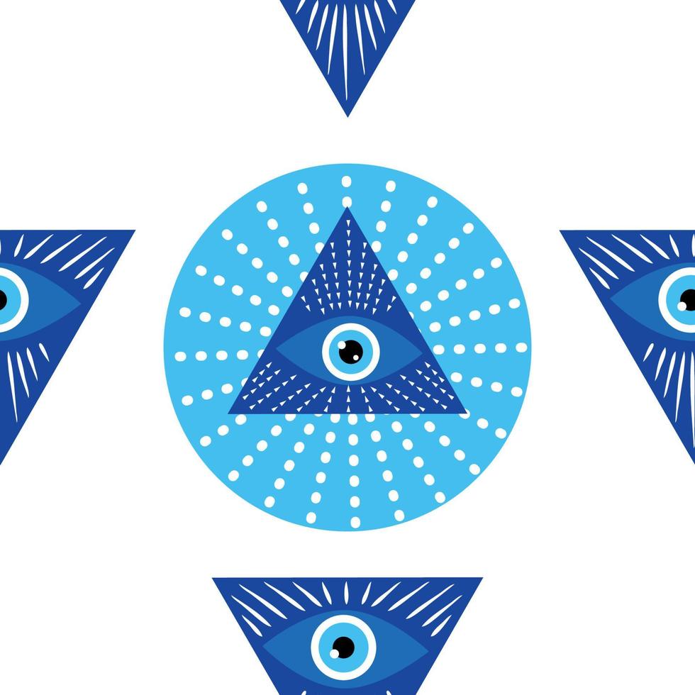 Mandala greek evil eye symbol of protection, blue turkish vector