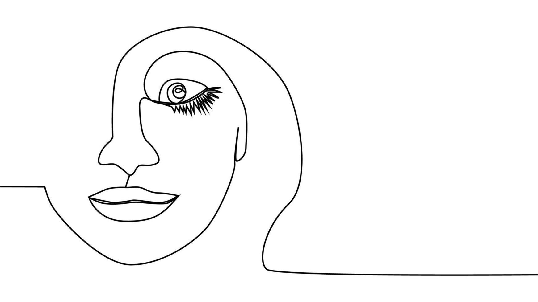 Woman face with flowers one line drawing. Continuous line drawing art. Flower bouquet in woman vector