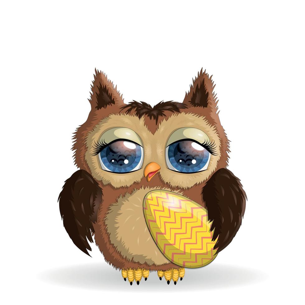 Cute cartoon owl with Easter eggs, on a white background vector
