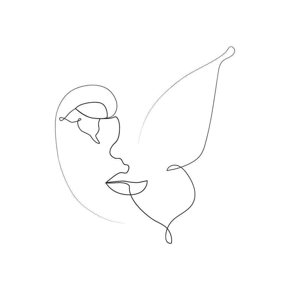 abstract face with butterfly one line drawing. Portret minimalistic style vector