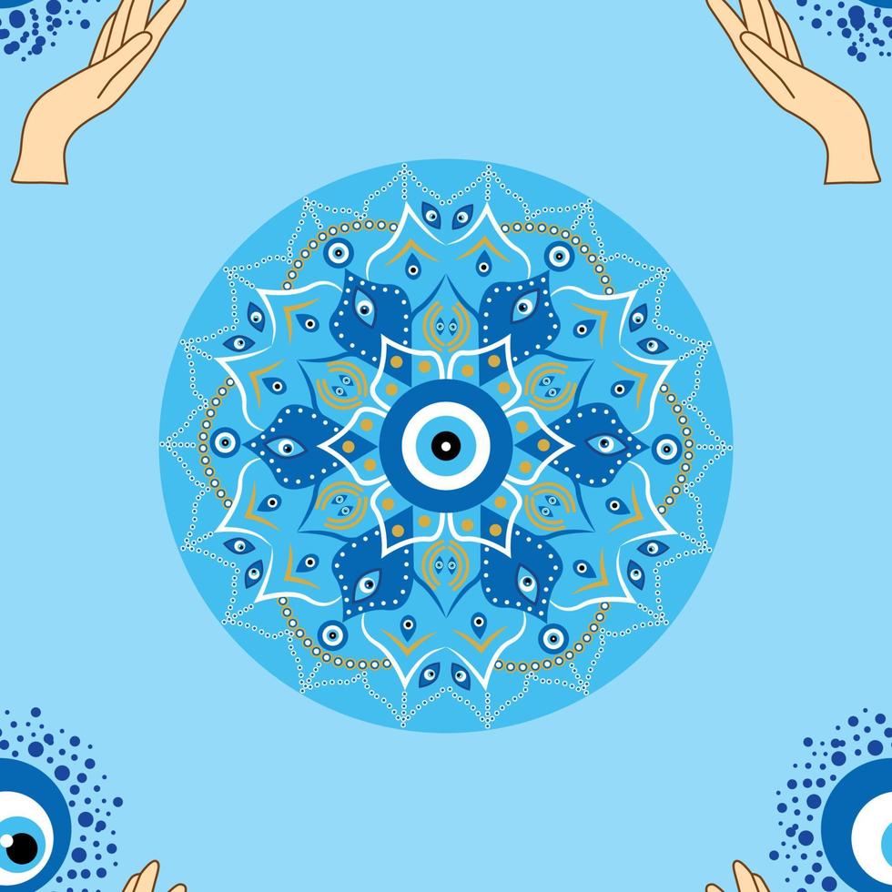 patrón sin fisuras de mal de ojo. magia, brujería, símbolo oculto, colección de arte lineal. ojo de hamsa, ojo mágico, elemento decorativo. vector