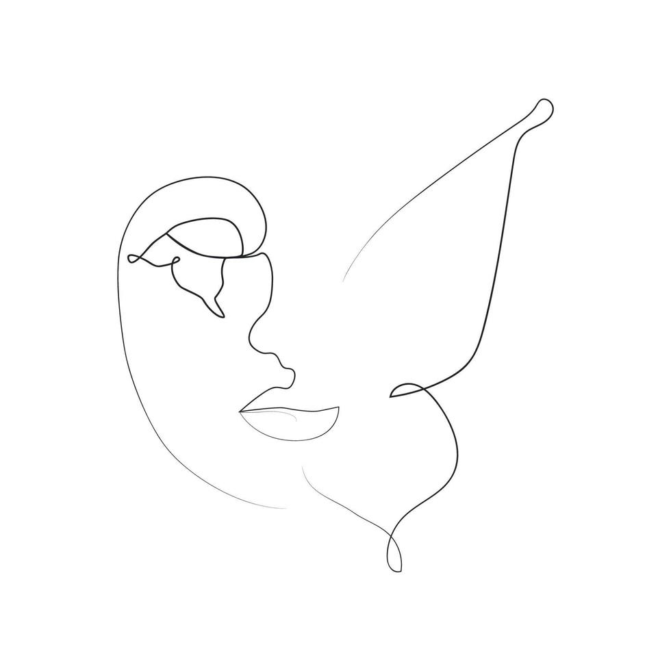 abstract face with butterfly one line drawing. Portret minimalistic style vector