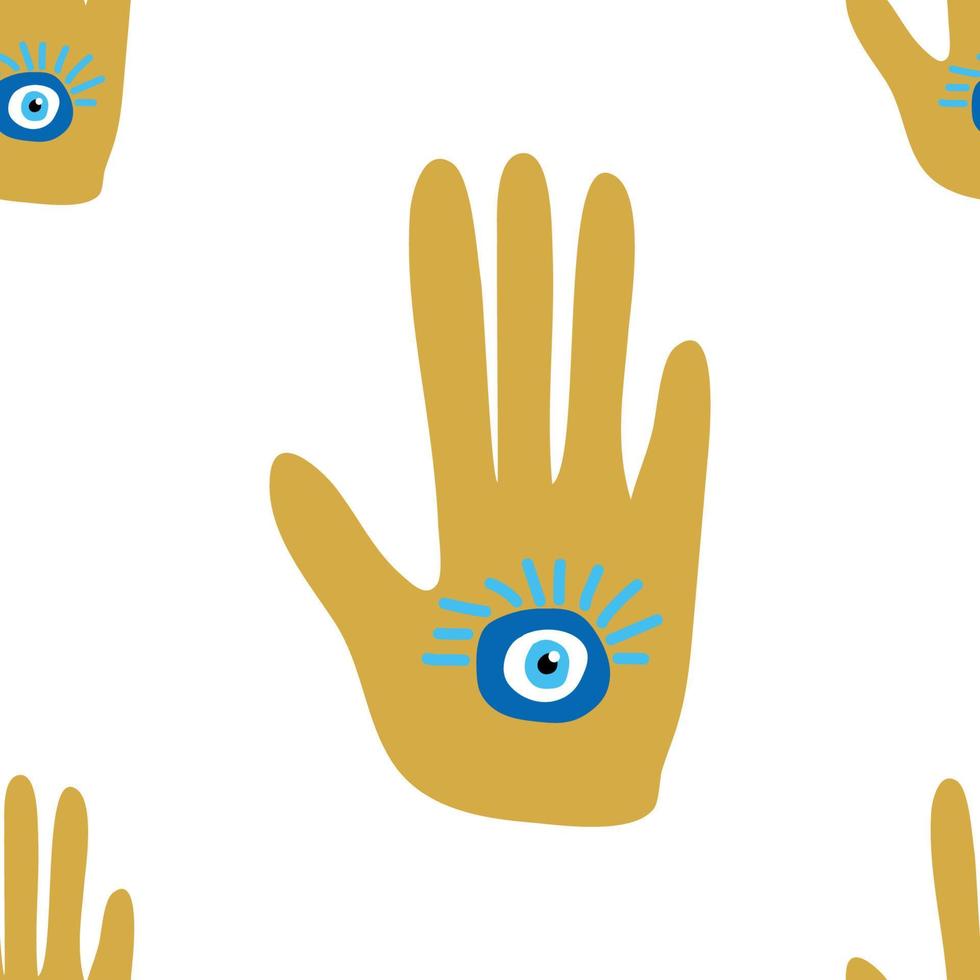 doodle seamless pattern Hamsa eye, magical eye, decor element. Pink, green, golden eyes. Fabric textile vector