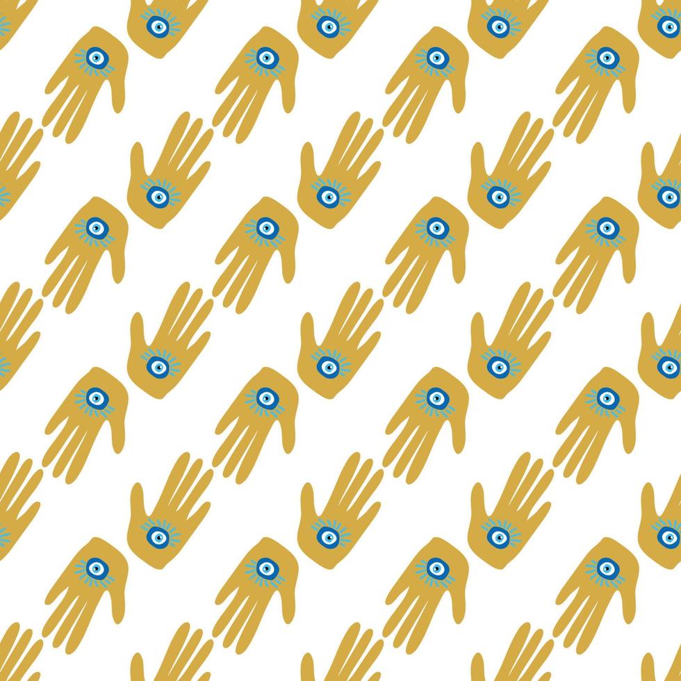 doodle seamless pattern Hamsa eye, magical eye, decor element. Pink, green, golden eyes. Fabric textile vector