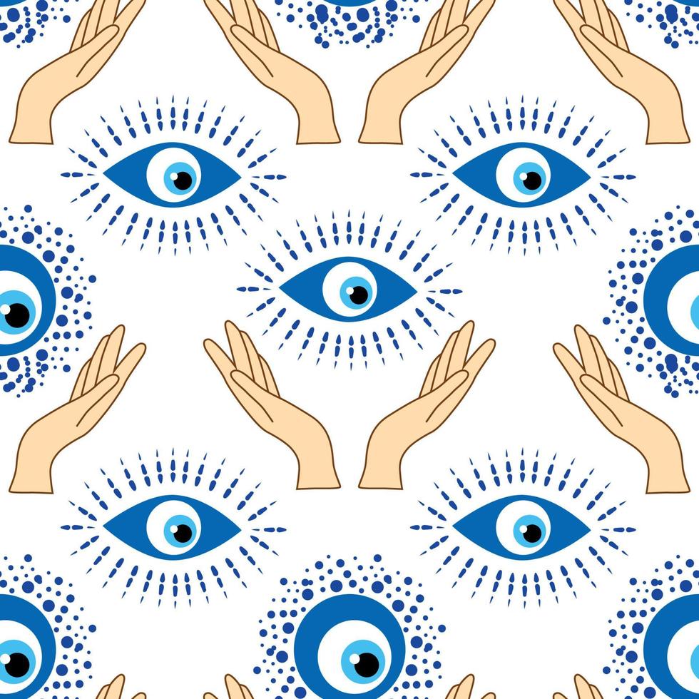 Evil eye seamless pattern. Magic, witchcraft, occult symbol, line art collection. Hamsa eye, magical eye, decor element. vector