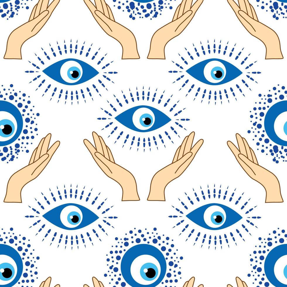 Evil eye seamless pattern. Magic, witchcraft, occult symbol, line art collection. Hamsa eye, magical eye, decor element. vector