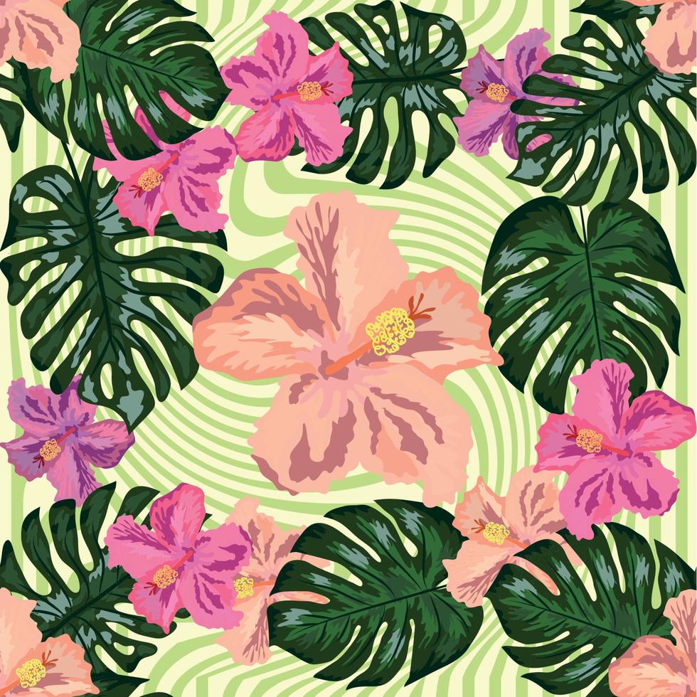 Floral exotic tropical seamless pattern tropic hawaiian wallpaper. Botanical print. Modern floral background. vector