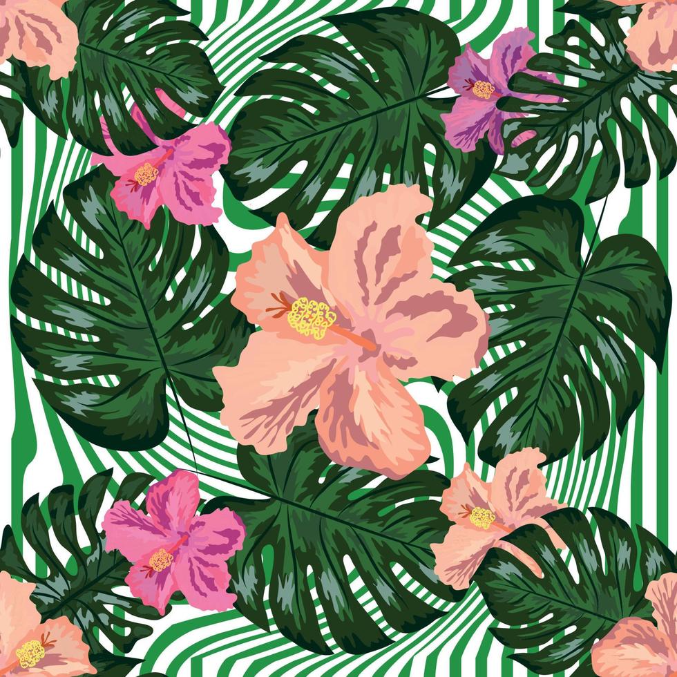 Floral exotic tropical seamless pattern tropic hawaiian wallpaper. Botanical print. Modern floral background. vector