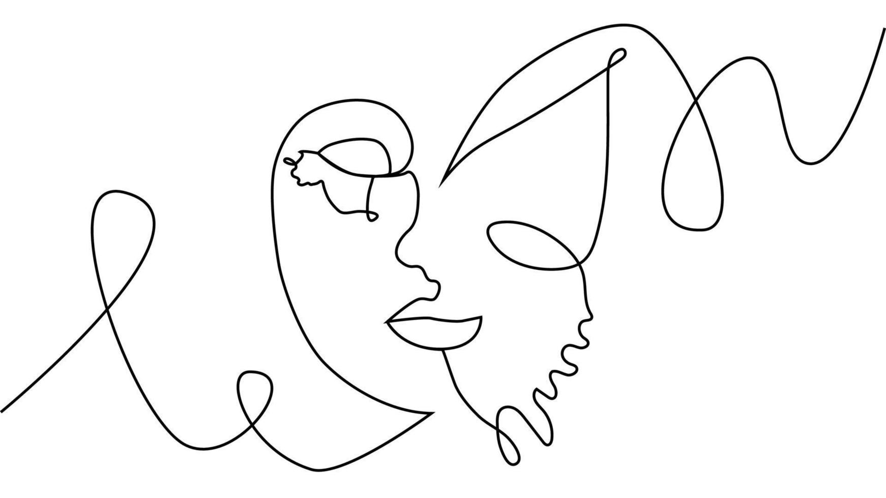 abstract face with butterfly one line drawing. Portret minimalistic style vector