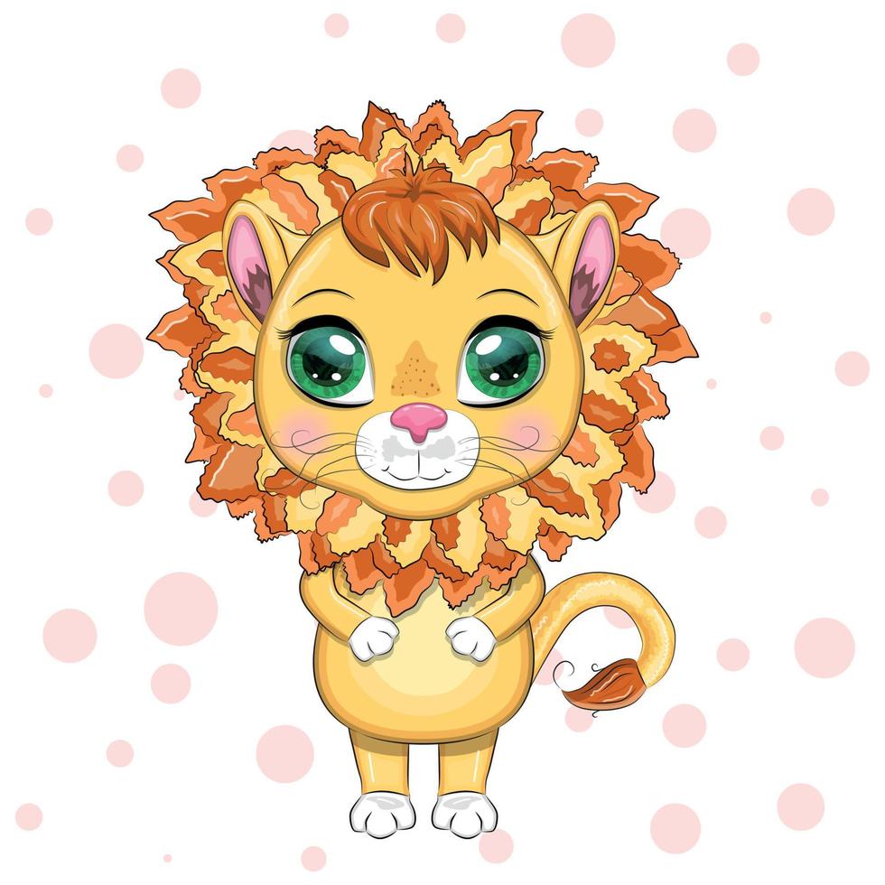 Cartoon lion with expressive eyes. Wild animals, character, childish cute style vector