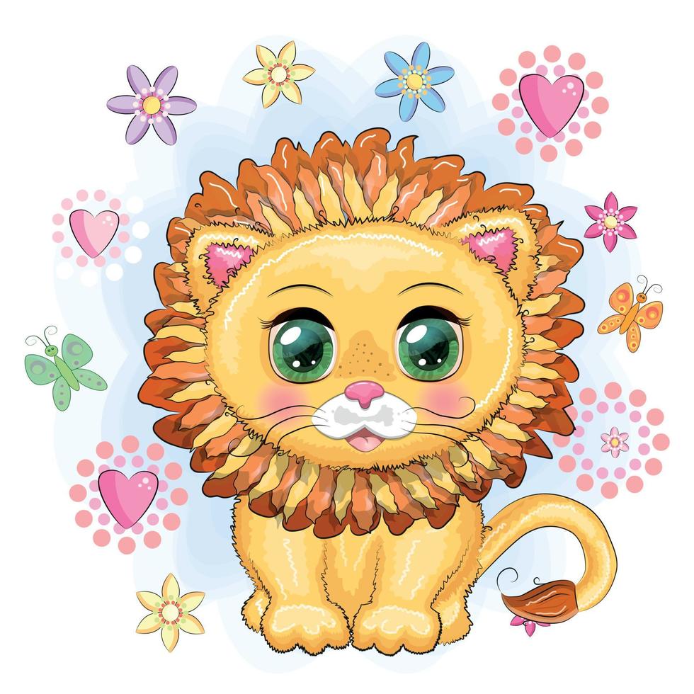 león de dibujos animados con ojos expresivos. animales salvajes, carácter,  estilo lindo infantil. 16068821 Vector en Vecteezy