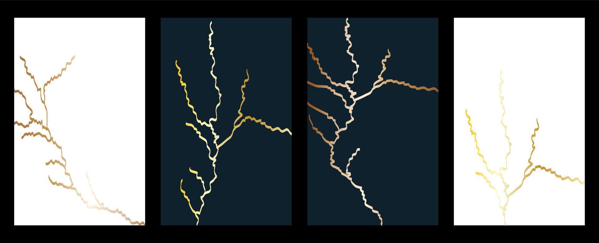 vector de diseño de portada de kintsugi dorado. textura de mármol dorado de lujo. patrón de grietas y suelos rotos para artes murales, decoración del hogar, impresión y papel tapiz.