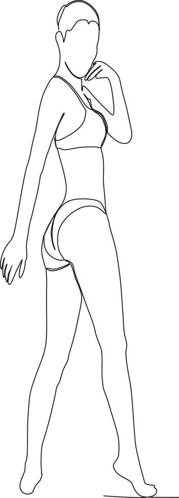 continuous line of bikini women sunbathing on the beach vector
