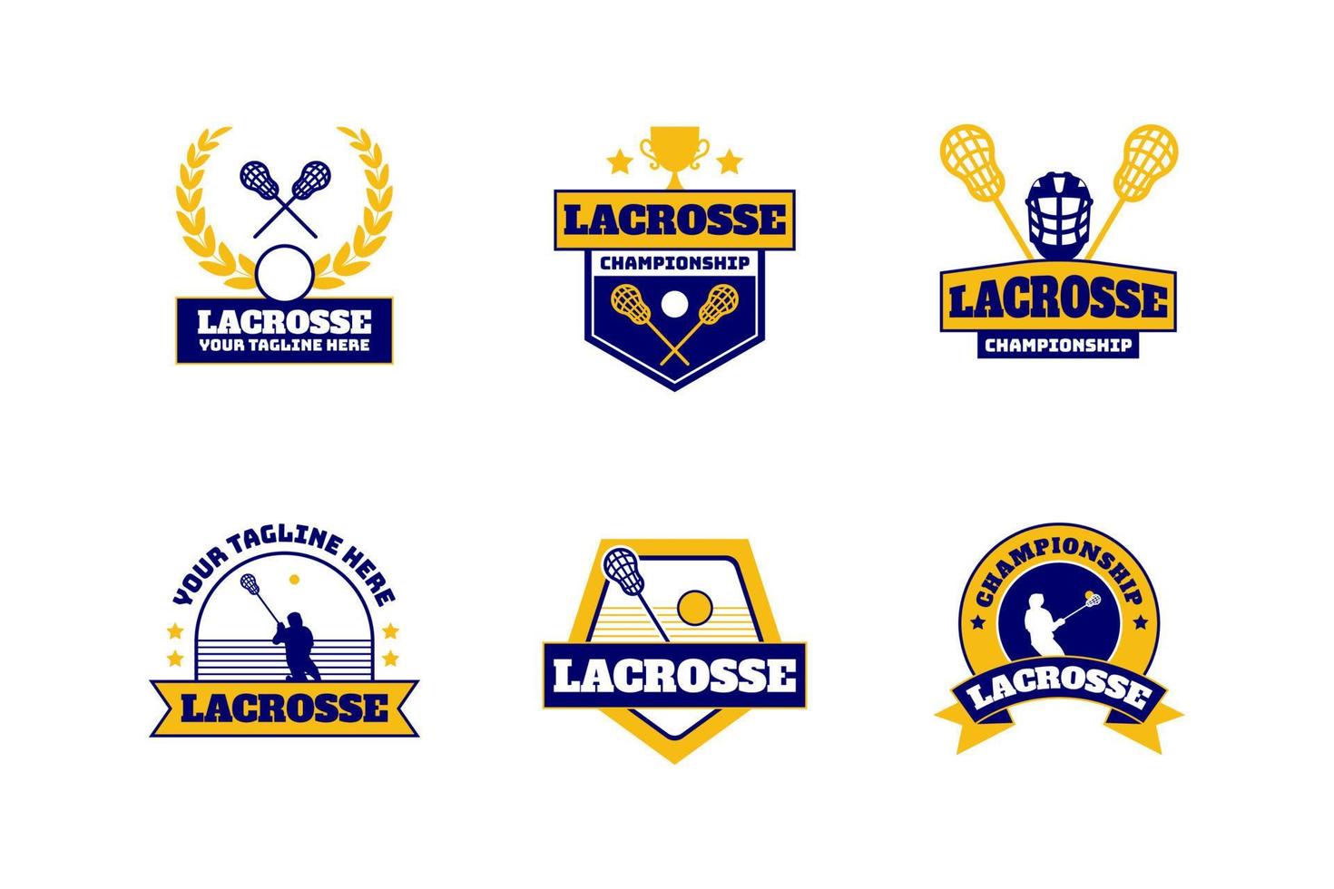 logotipo de la insignia del campeonato de lacrosse en amarillo y azul vector