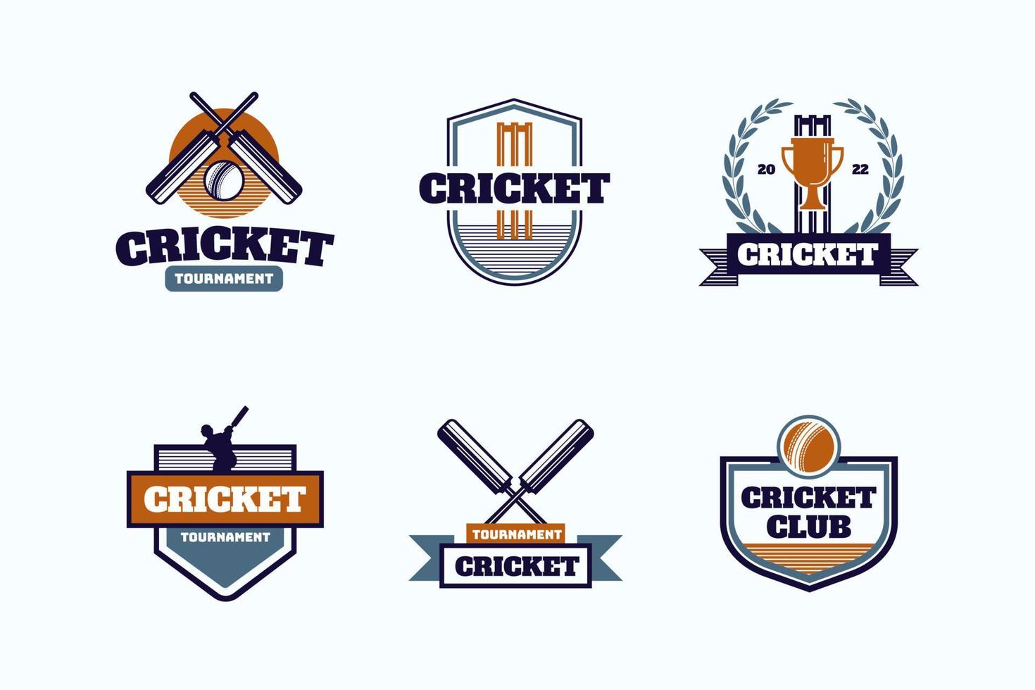 logotipo de la insignia del torneo de cricket vintage en azul marino profundo, verde azulado y bronce vector