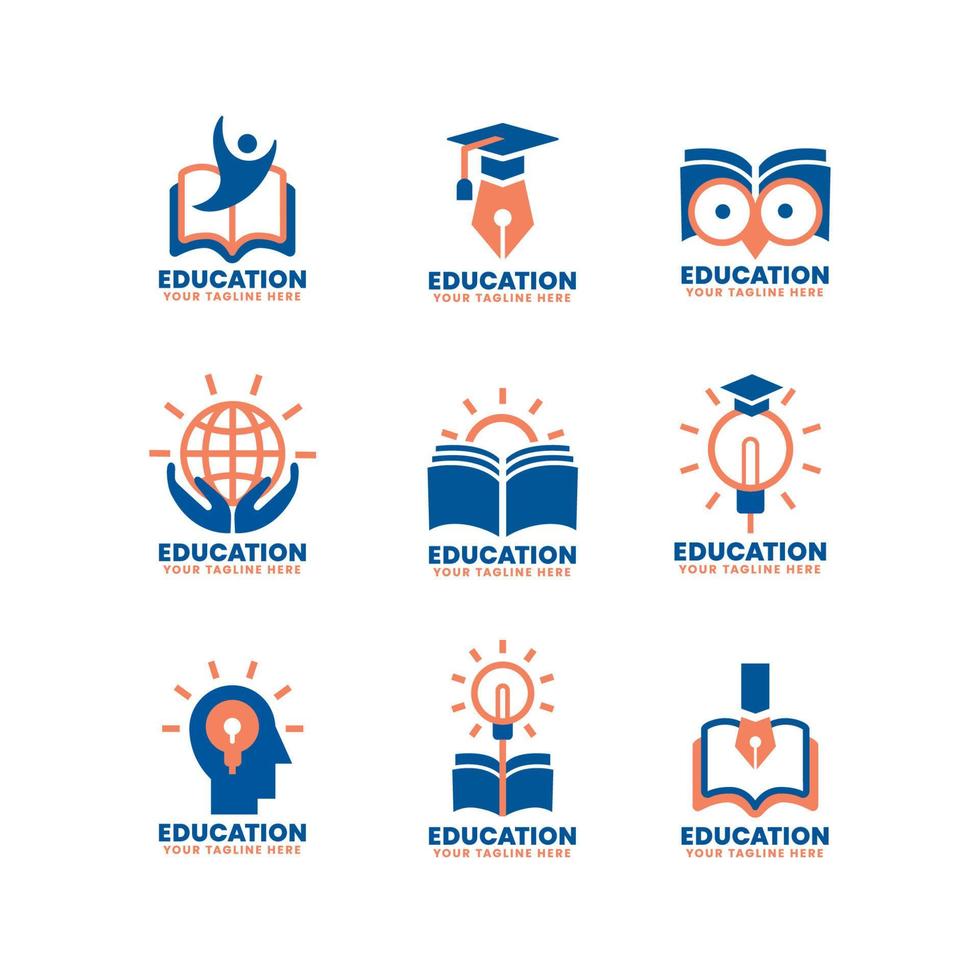 varios logotipos de educación azul y naranja vector