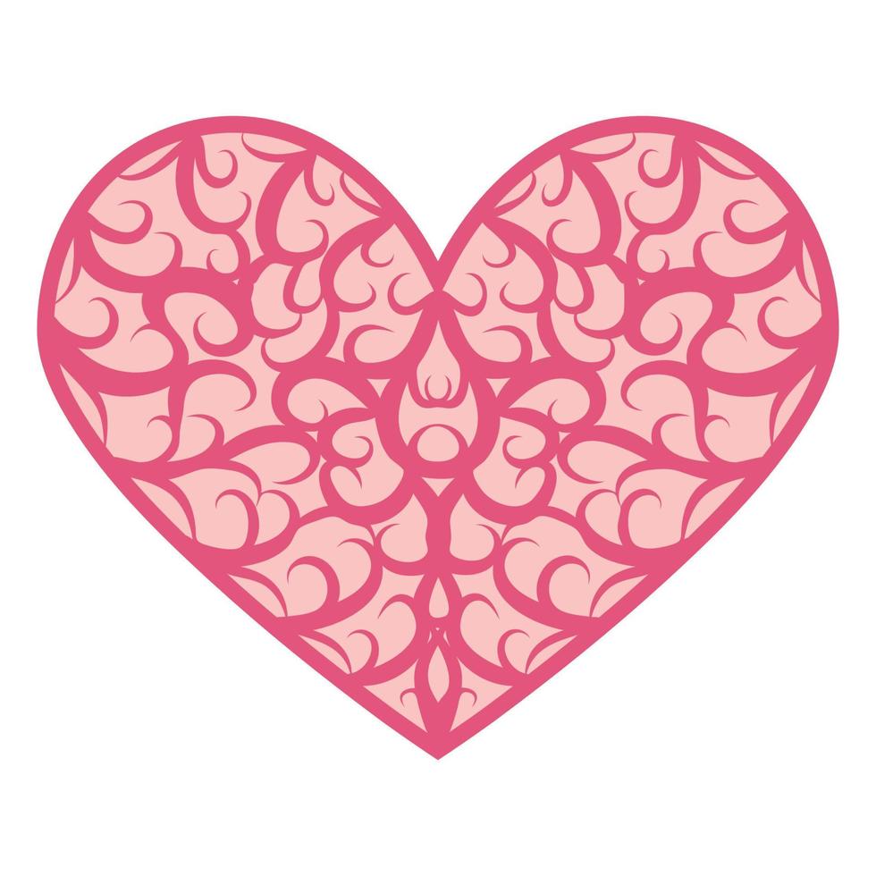 Abstract ornamental heart shaped 3d. Cutout lacy ornate heart. Valentine's day greeting card. Laser cutting design vector