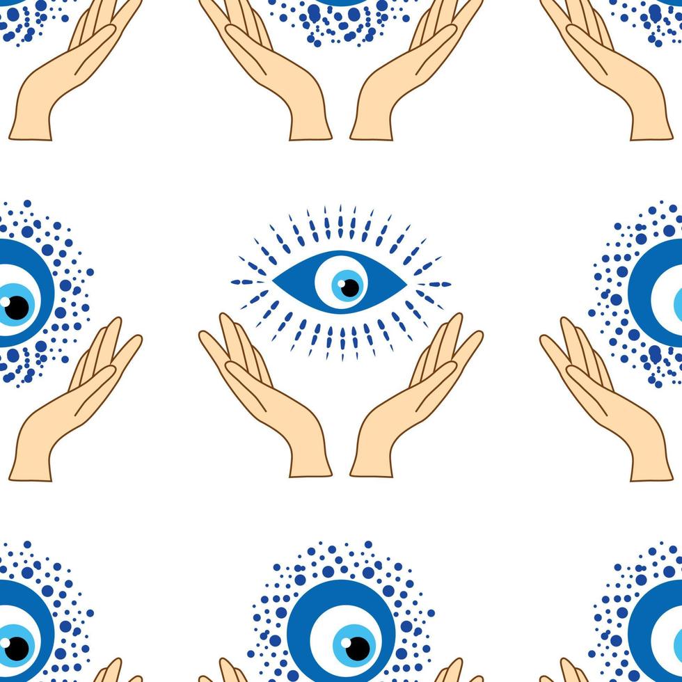 Evil eye seamless pattern. Magic, witchcraft, occult symbol, line art collection. Hamsa eye, magical eye, decor element. vector