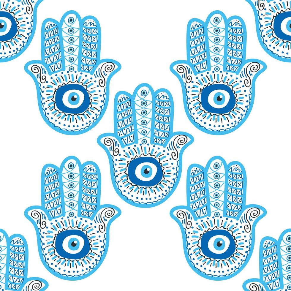 patrón sin fisuras de mal de ojo. magia, brujería, símbolo oculto, colección de arte lineal. ojo de hamsa, ojo mágico, elemento decorativo. vector