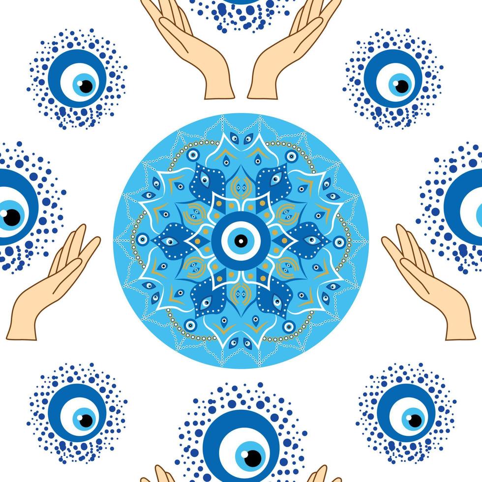 Evil eye seamless pattern. Magic, witchcraft, occult symbol, line art collection. Hamsa eye, magical eye, decor element. vector
