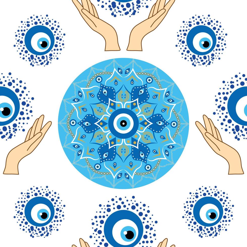 patrón sin fisuras de mal de ojo. magia, brujería, símbolo oculto, colección de arte lineal. ojo de hamsa, ojo mágico, elemento decorativo. vector