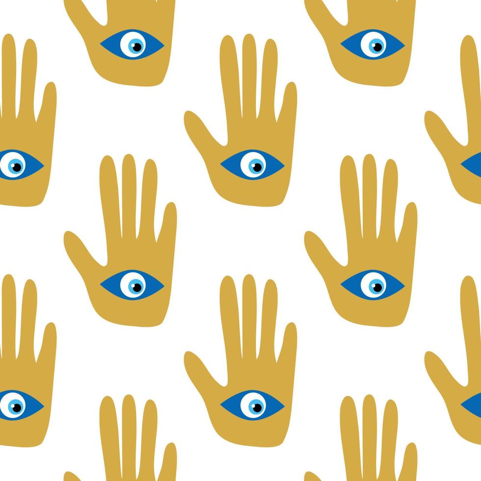 doodle seamless pattern Hamsa eye, magical eye, decor element. Pink, green, golden eyes. Fabric textile vector