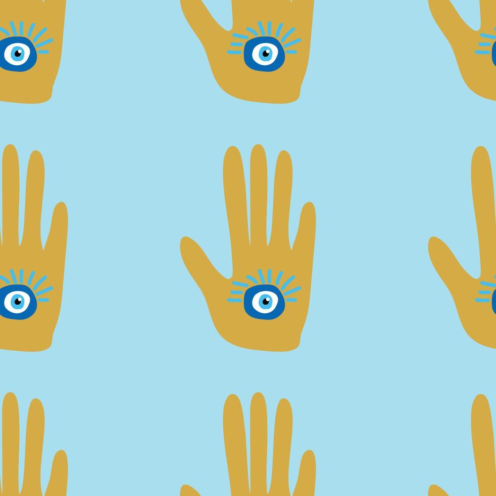 doodle seamless pattern Hamsa eye, magical eye, decor element. Pink, green, golden eyes. Fabric textile vector