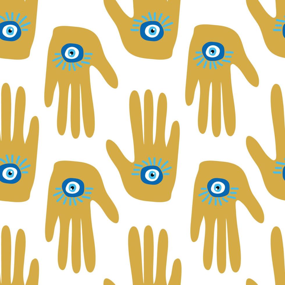 doodle de patrones sin fisuras ojo de hamsa, ojo mágico, elemento de decoración. ojos rosas, verdes, dorados. tela textil vector