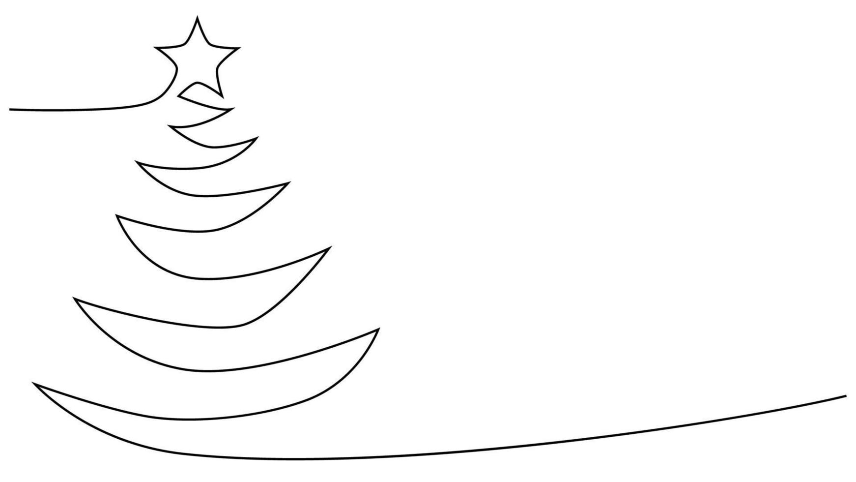 continuous line drawing of nature tree Christmas illustration. vector