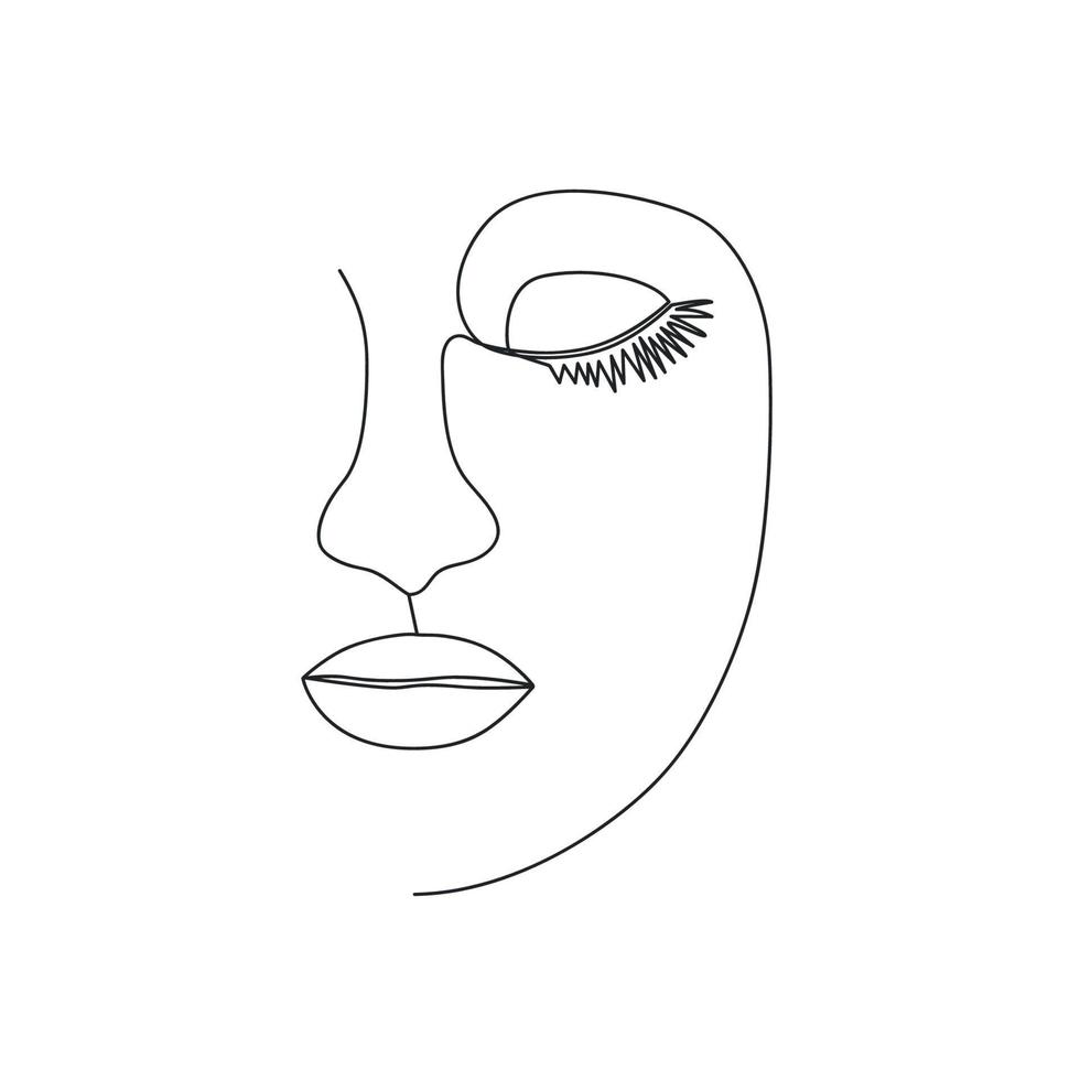 Continuous line, drawing of set faces and hairstyle, fashion concept, woman beauty minimalist, illustration vector