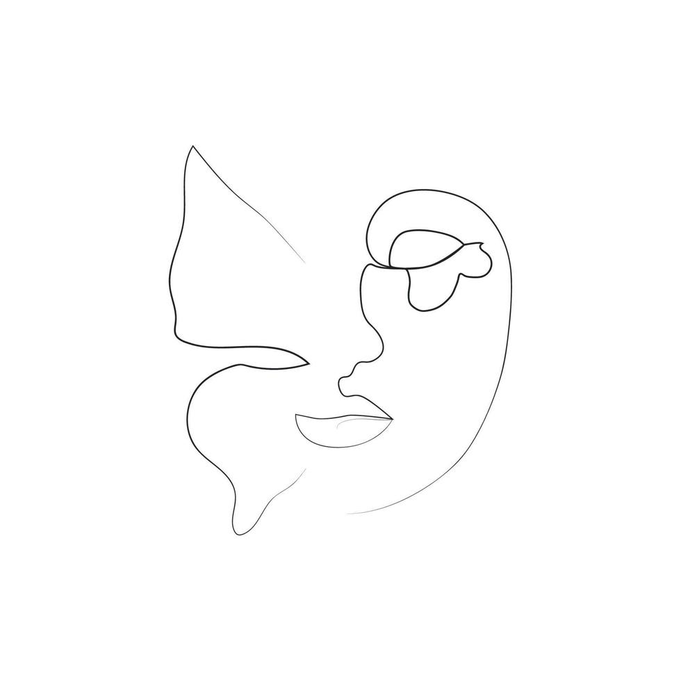 abstract face with butterfly one line drawing. Portret minimalistic style vector