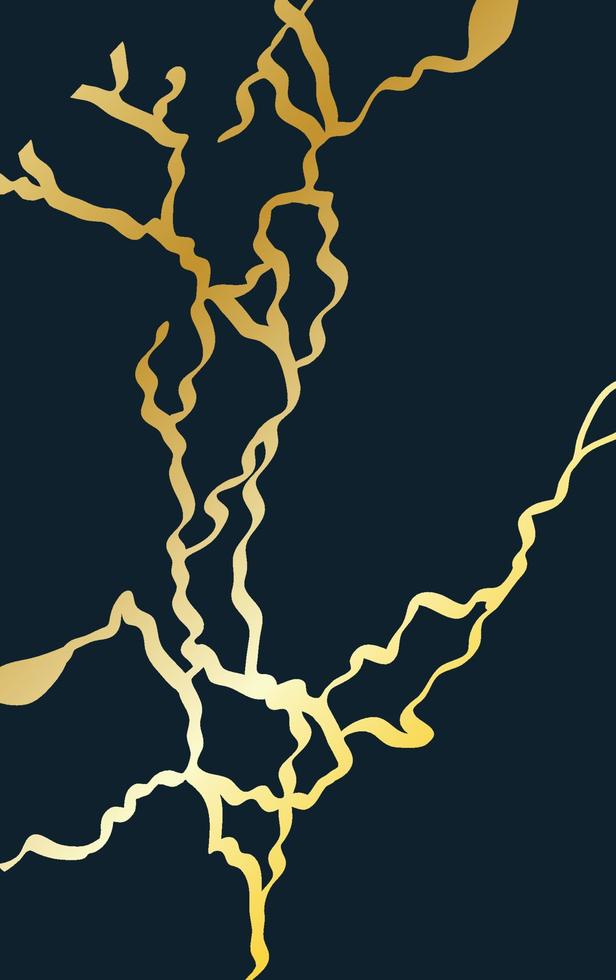 vector de diseño de portada de kintsugi dorado. textura de mármol dorado de lujo. patrón de grietas y suelos rotos para artes murales, decoración del hogar, impresión y papel tapiz.