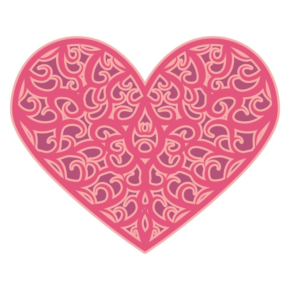 Abstract ornamental heart shaped 3d. Cutout lacy ornate heart. Valentine's day greeting card. Laser cutting design vector
