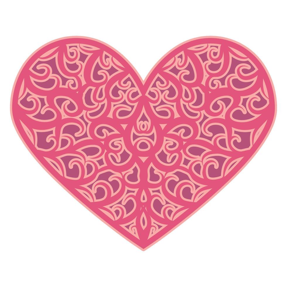 Abstract ornamental heart shaped 3d. Cutout lacy ornate heart. Valentine's day greeting card. Laser cutting design vector