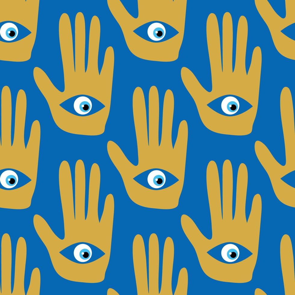 doodle seamless pattern Hamsa eye, magical eye, decor element. Pink, green, golden eyes. Fabric textile vector